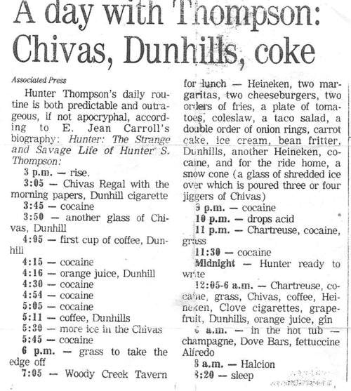 Hunter S Thompson's diet